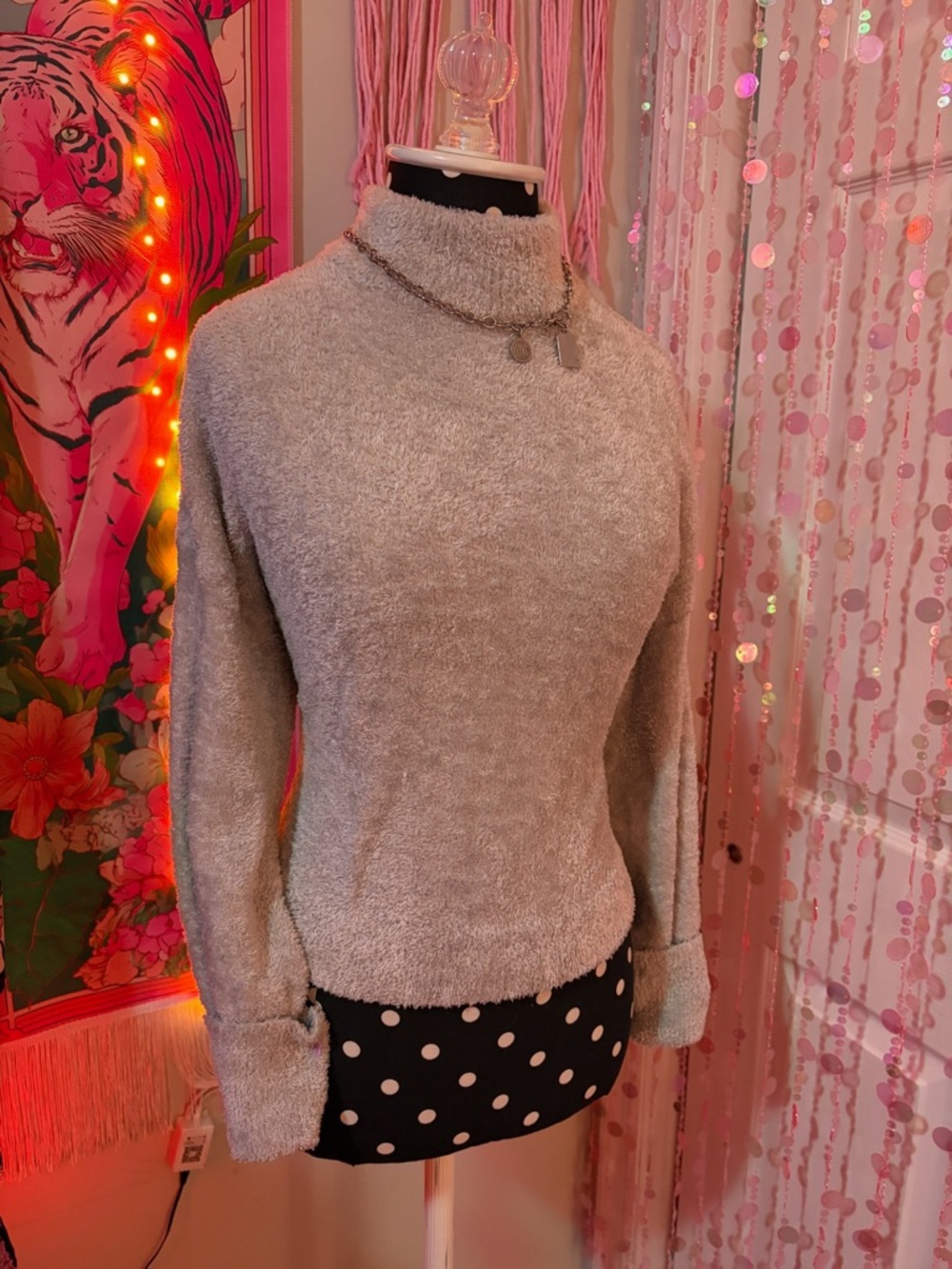 Bershka Plush Hoodie in Light Gray Size M